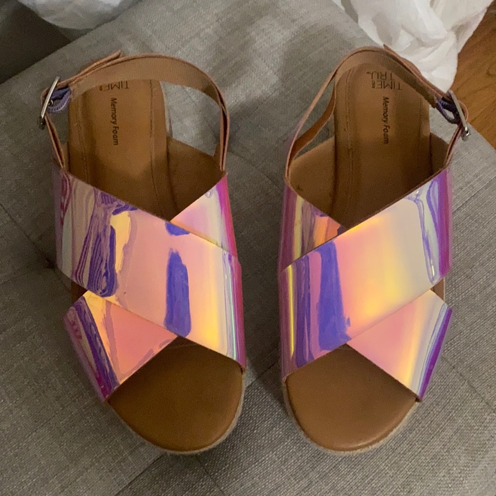 Holographic platform sandals